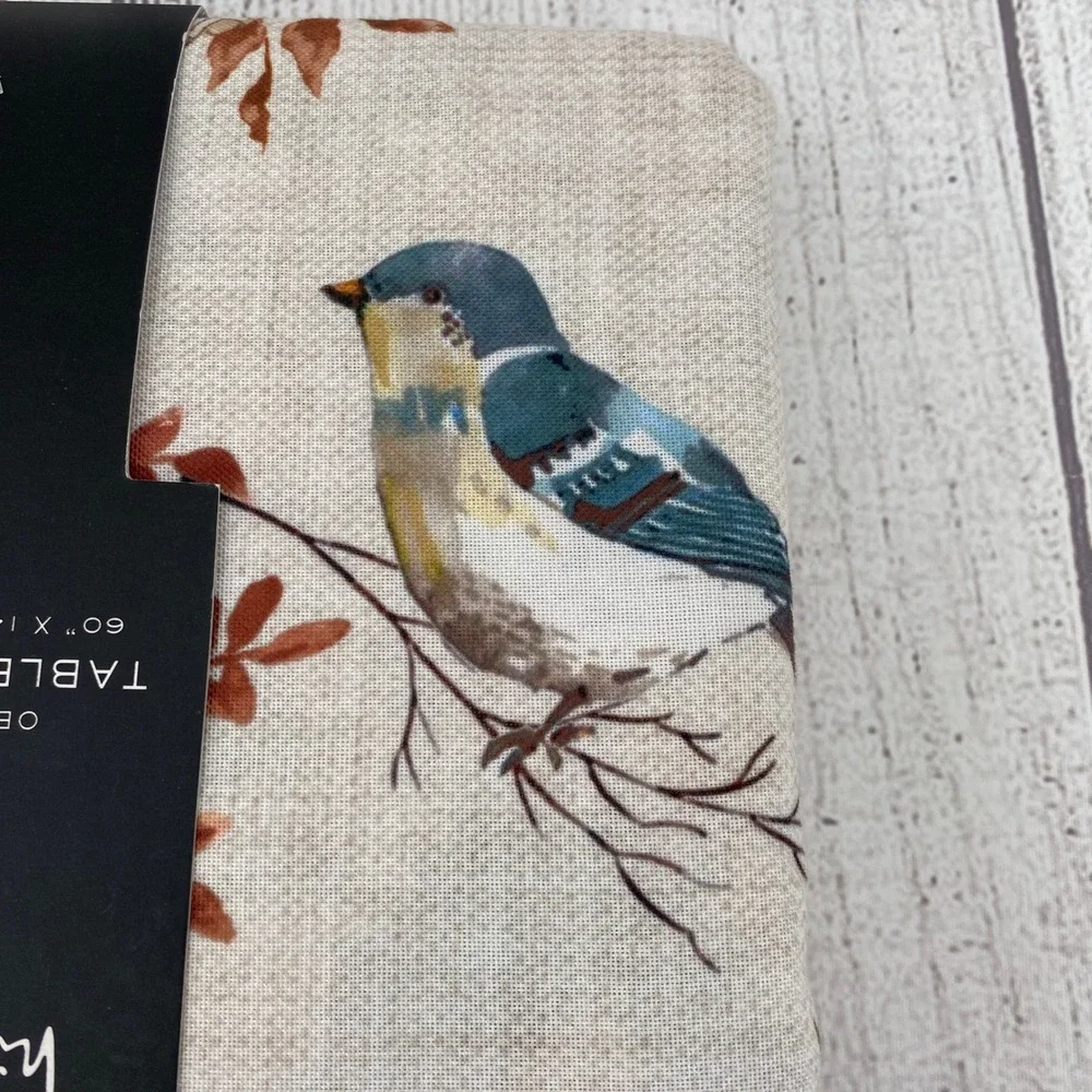 Nicole Miller Tablecloth 60x144 Cream Floral Bird Oblong Autumn Fall Harvest